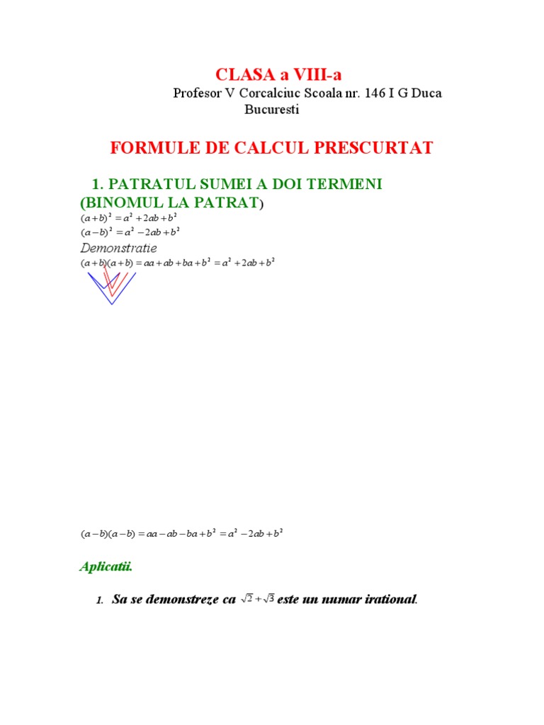 Formule de Calcul Prescurtat | PDF | Méthodes et références pédagogiques