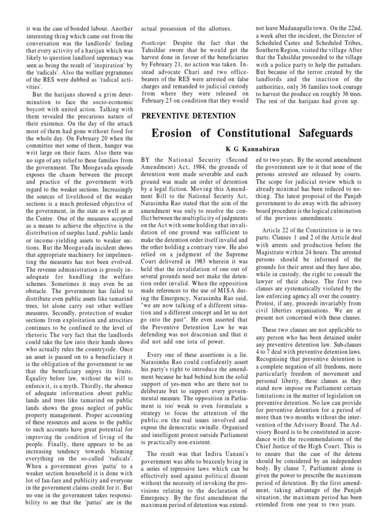 PREVENTIVE DETENTION Erosion of Constitutional Safeguards PDF