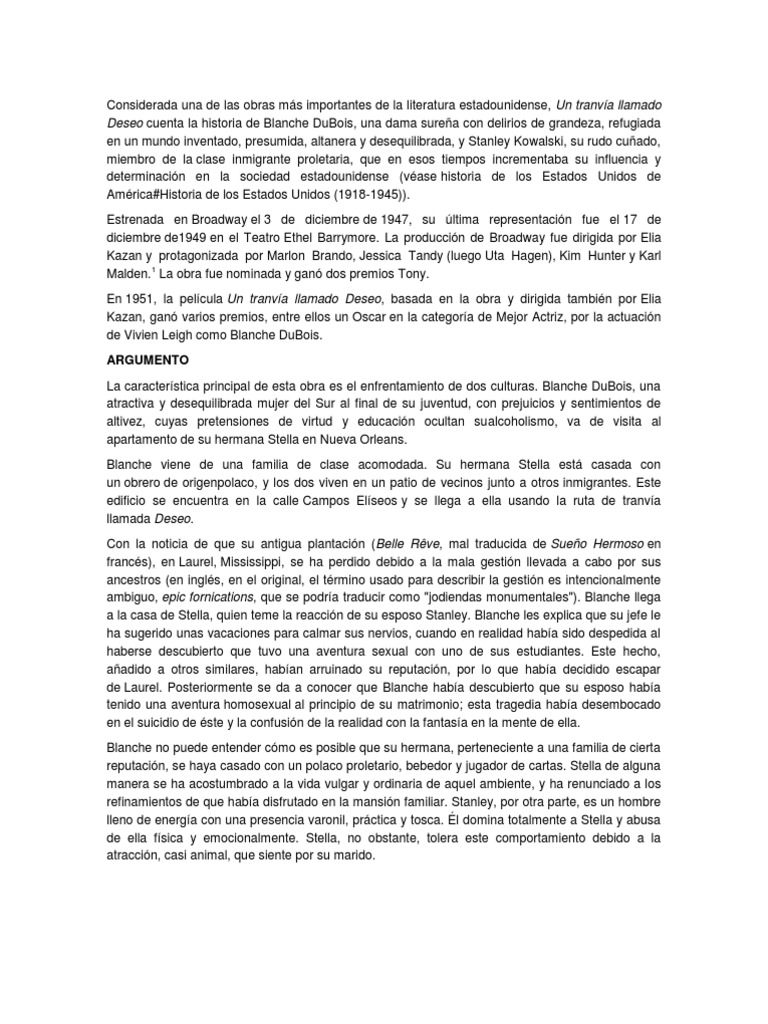 Un Tranvía Llamado Deseo | PDF | Teatro | Entretenimiento (general), image size:768x1024