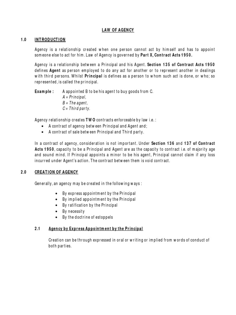 Law of Agency PDF Law Of Agency Civil Law (Legal System)