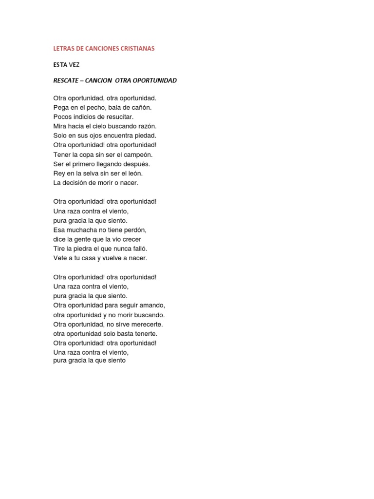 Letras De Canciones Cristianas