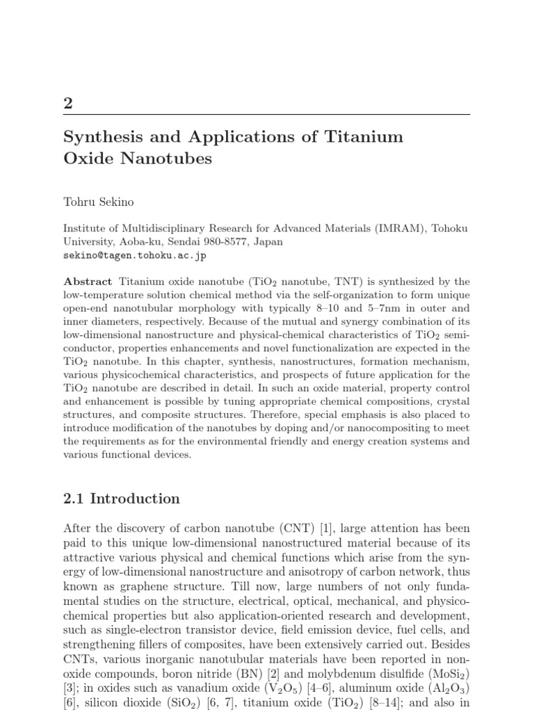 2 Synthesis and Applications of Titanium Oxide Nanotubes | PDF ...