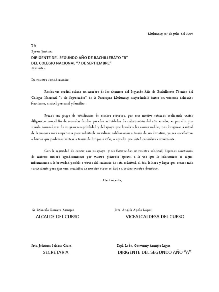 Donacion Modelo De Carta Para Solicitar Colaboracion