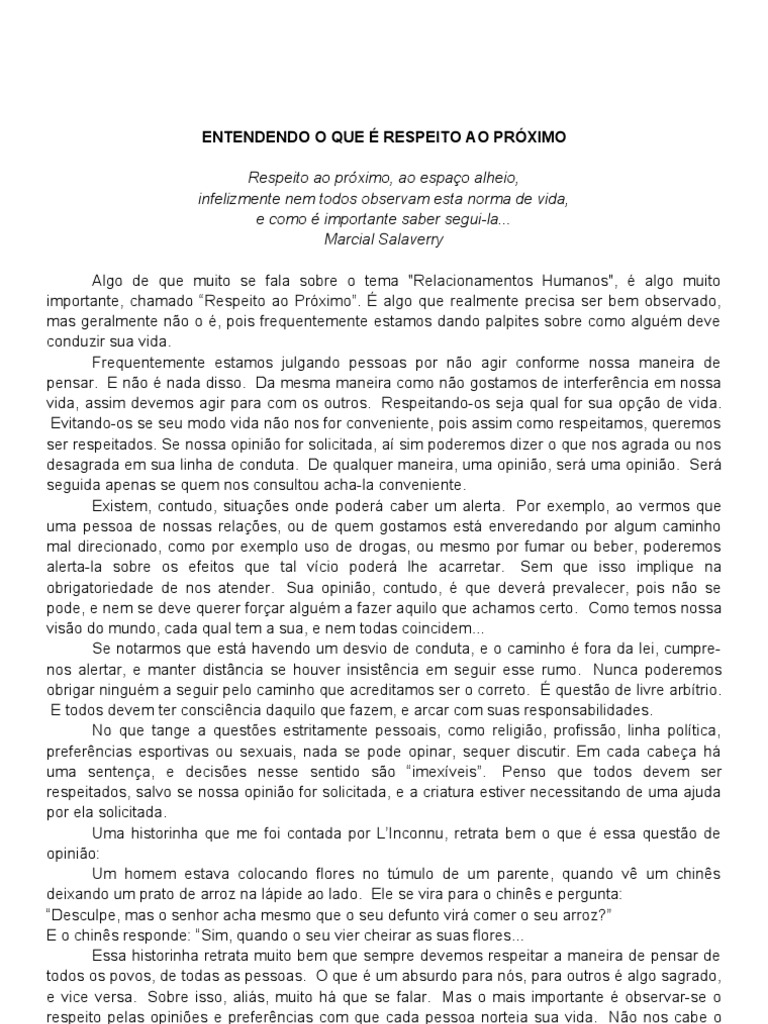 Entendendo o Que É Respeito Ao Proximo | PDF | Humano | Vida