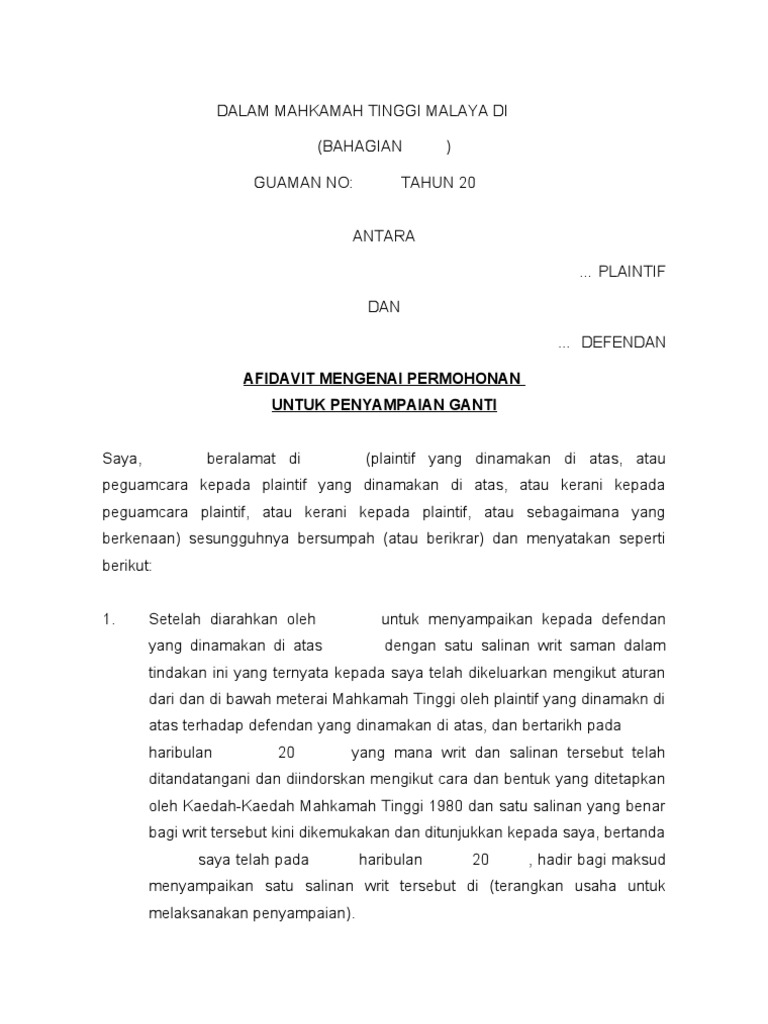 Form 136 Affidavit On Application For Substituted Service Borang 136 Afidavit Mengenai Permohonan Untuk Penyampaian Ganti Pdf
