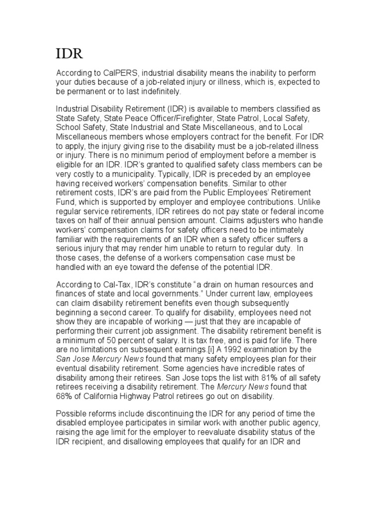 Industrial Disability Retirement PDF Cal Pers Retirement