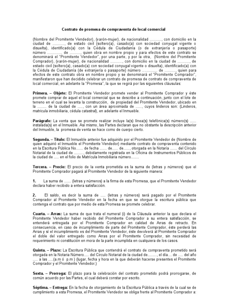 Contrato de Promesa de Compraventa de Bien Inmueble | PDF | Ley común ...
