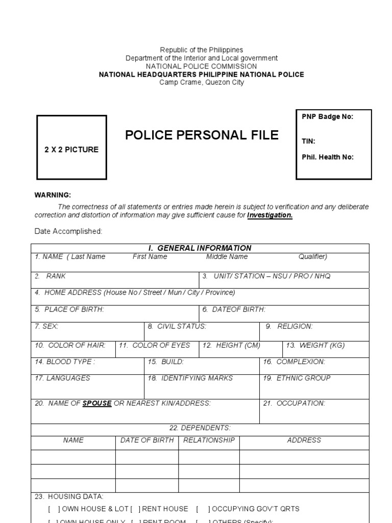 Philippine National Police PDS 201 File | PDF | Business