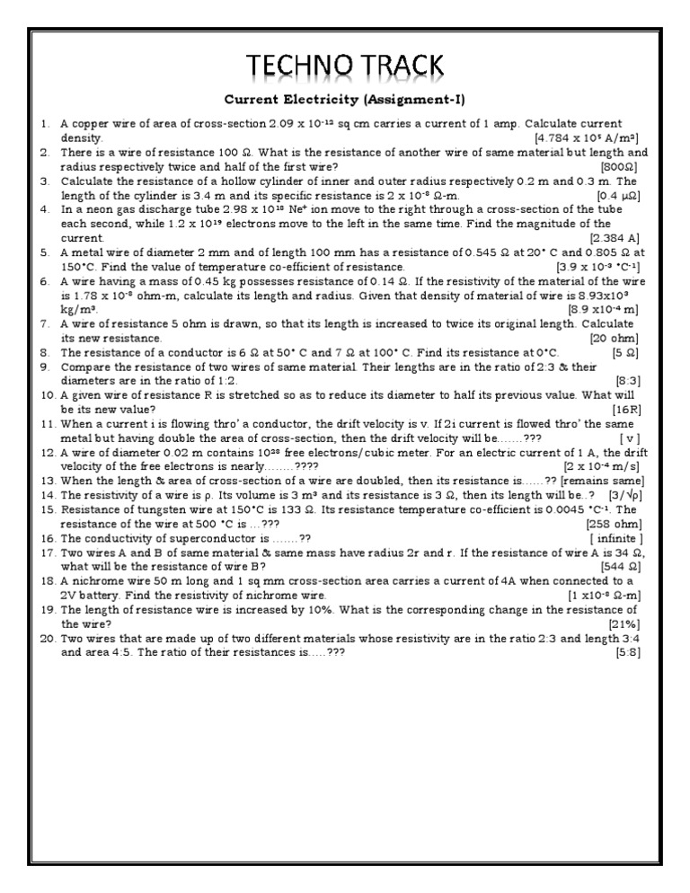 Current Electricity Assignment For JEE MAIN PDF PDF Electrical Resistance And Conductance
