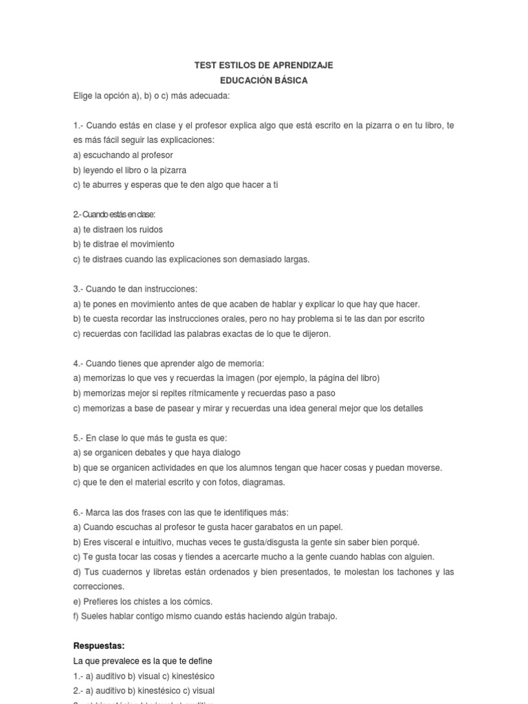 Test de Estilos de Aprendizaje | PDF | Cognición | Aprendizaje