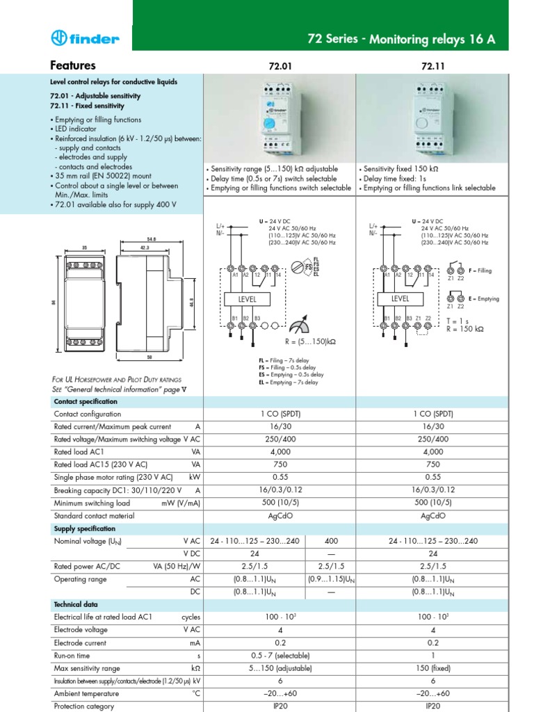 Finder 72.01 Level Relay Manual | PDF