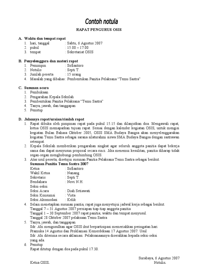 Contoh Berita Acara Osis - Temblor En