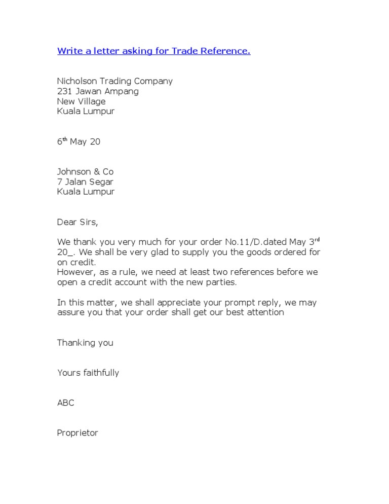 Write A Letter Asking For Trade Reference | PDF