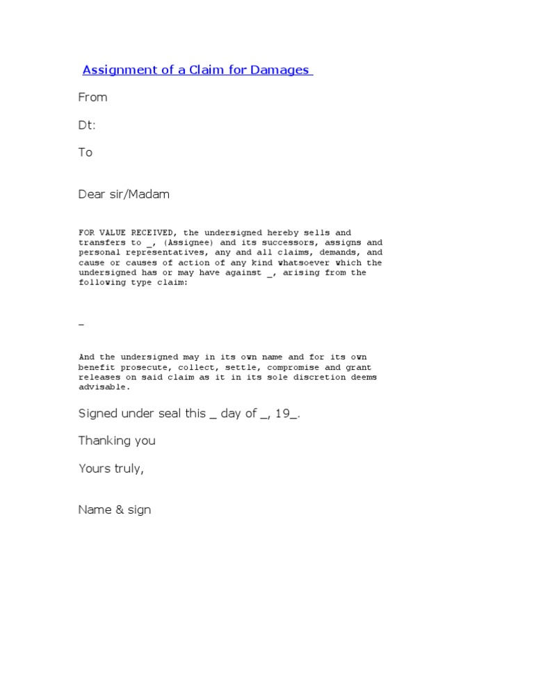 Assignment of Claim for Damages Form | PDF