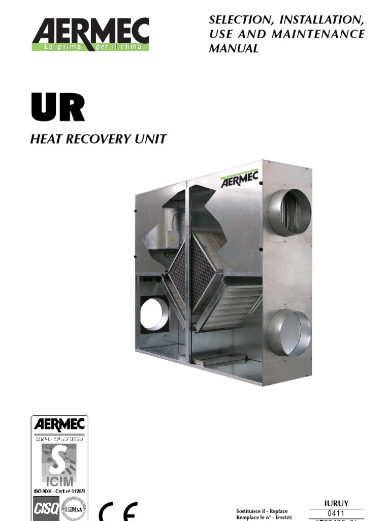 UR Heat Recovery Unit Manual | PDF | Hvac | Heat Exchanger