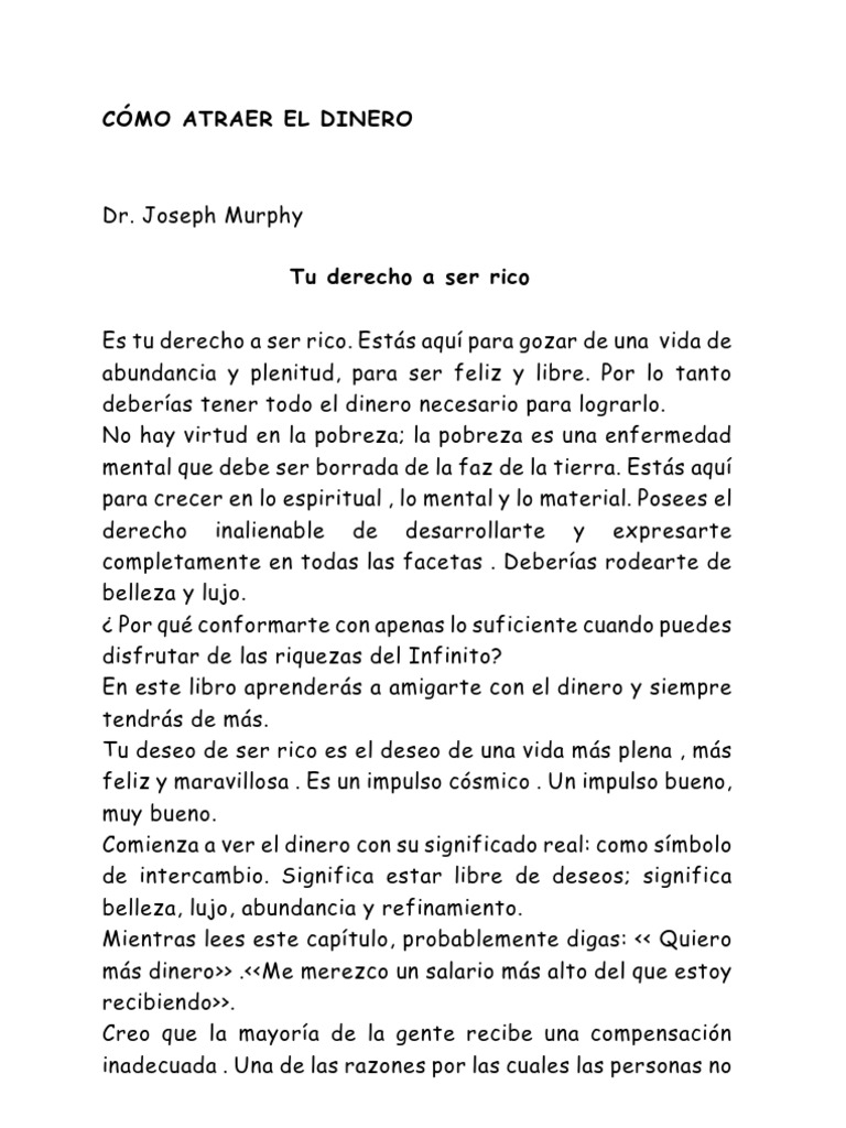 Atraer el Dinero: Guía de Joseph Murphy | PDF | Relaciones personales ...
