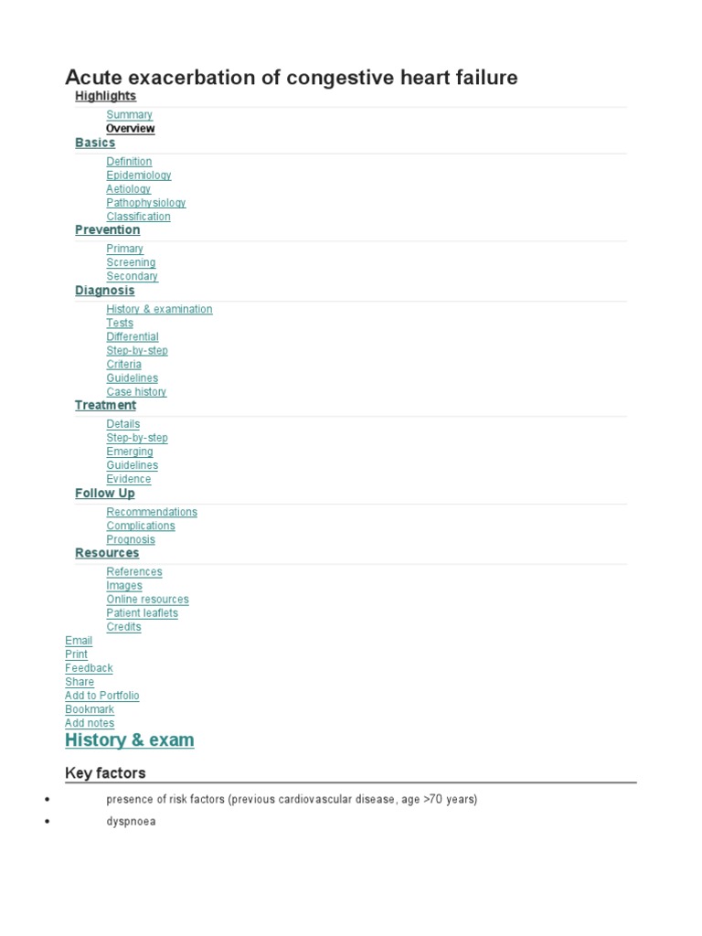 Acute Exacerbation of Congestive Heart Failure: History & Exam | PDF ...