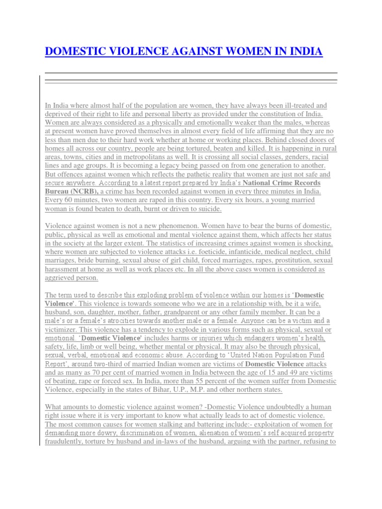 Domestic Violence Against Women in India | PDF | Domestic Violence ...