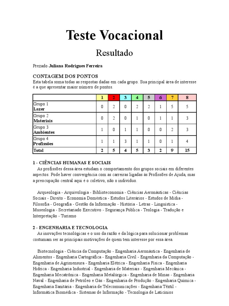 Teste Vocacional | Engenharia | Ciência