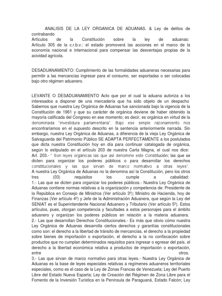 Análisis de la Ley Orgánica de Aduanas | PDF | aduana | Impuestos