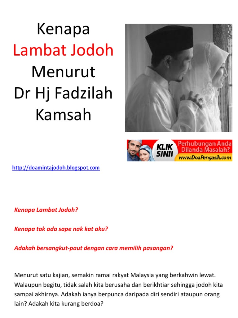 Kenapa Lambat Jodoh Menurut Dr Hj Fadzilah Kamsah Pdf