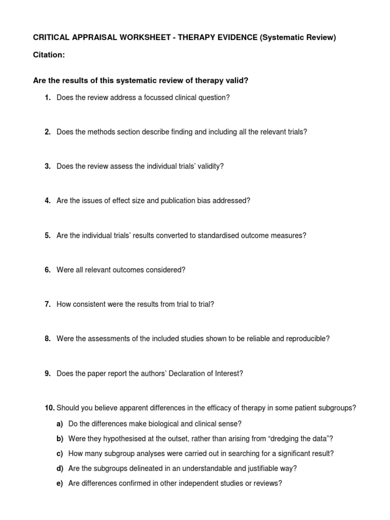 Critical Appraisal of Therapy Evidence | PDF | Career & Growth | Self ...