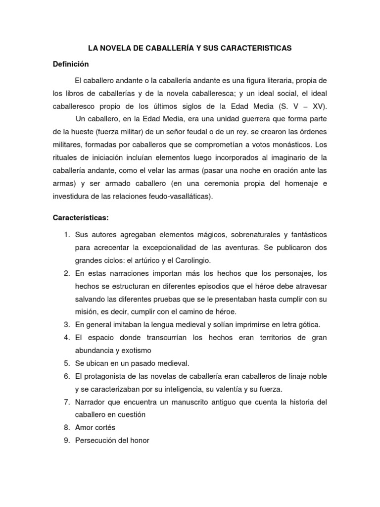 La Novela de Caballería Caballería Edades medias