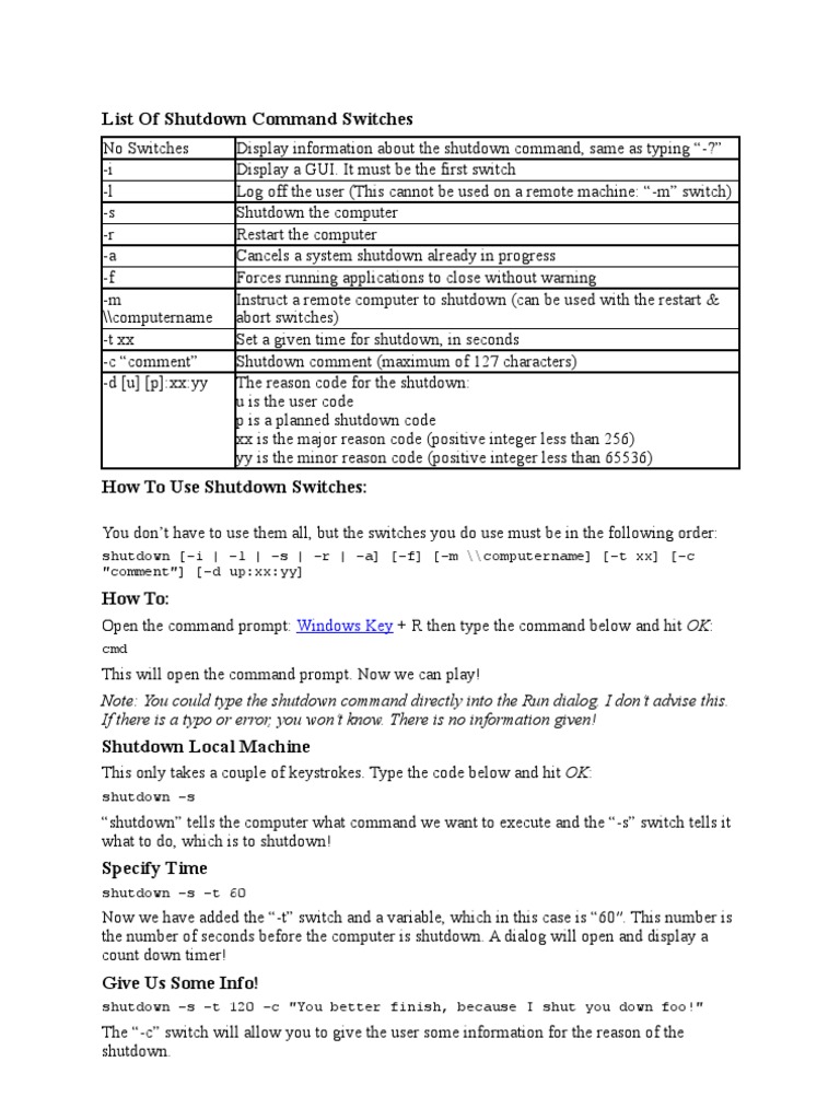 Shutdown Command Switches Explained | PDF | Command Line Interface ...