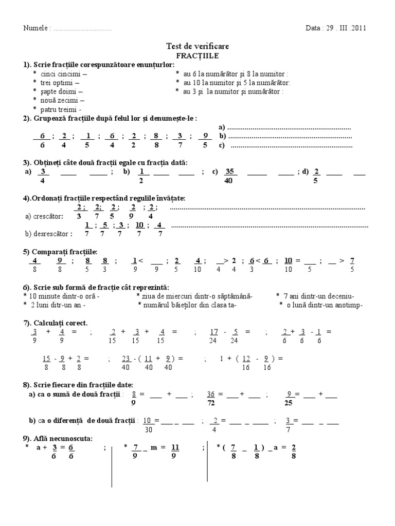 Test Fractii