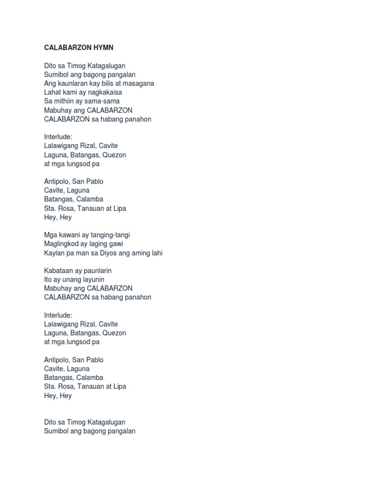Calabarzon Hymn PDF