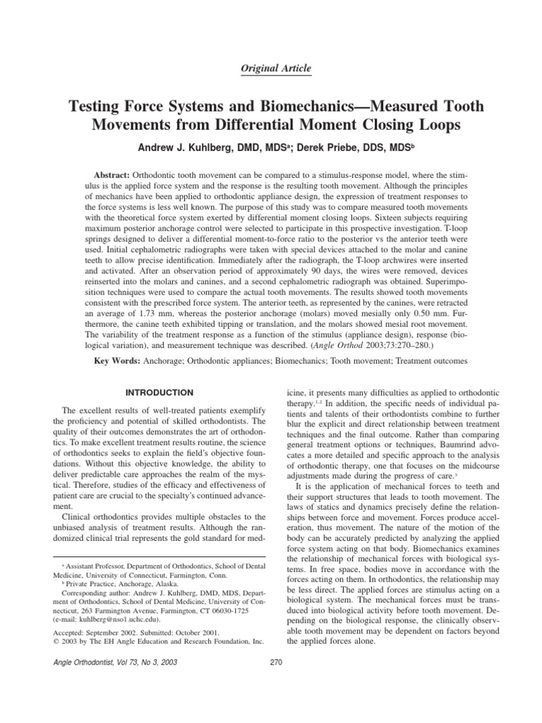 Testing Force Systems and Biomechanics | PDF | Orthodontics | Standard ...
