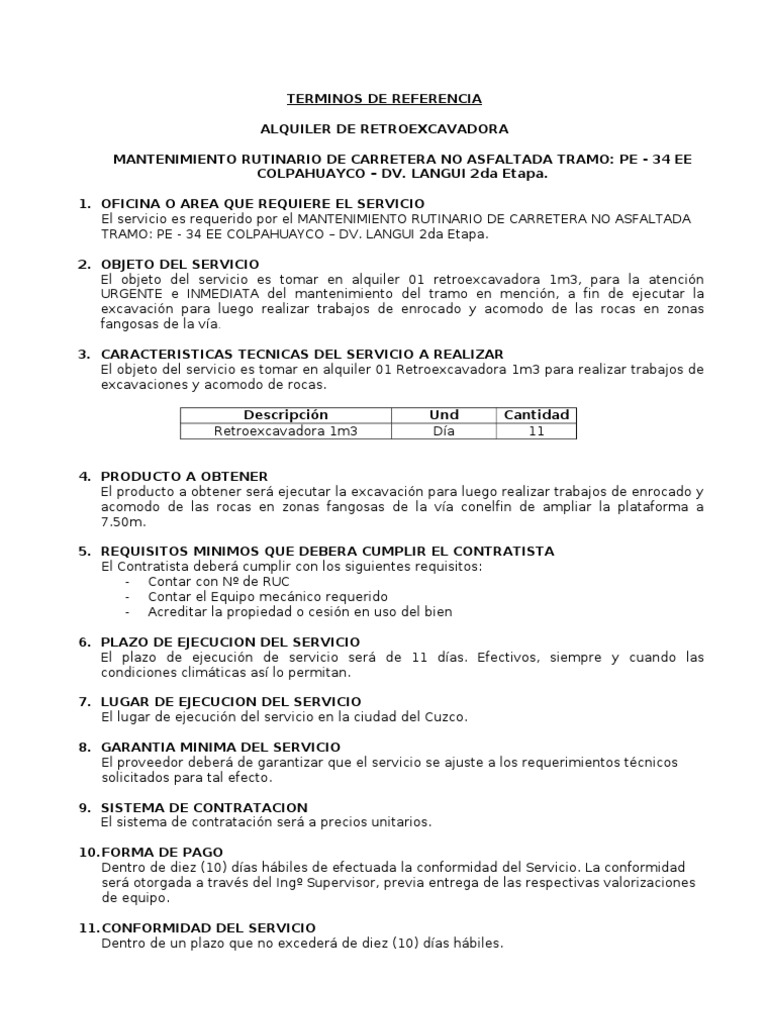 Alquiler de Retroexcavadora para Mantenimiento | PDF | Business
