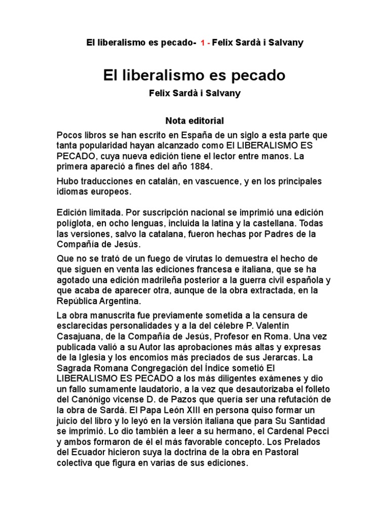 El Liberalismo Es Pecado PDF PDF Fe Pecado