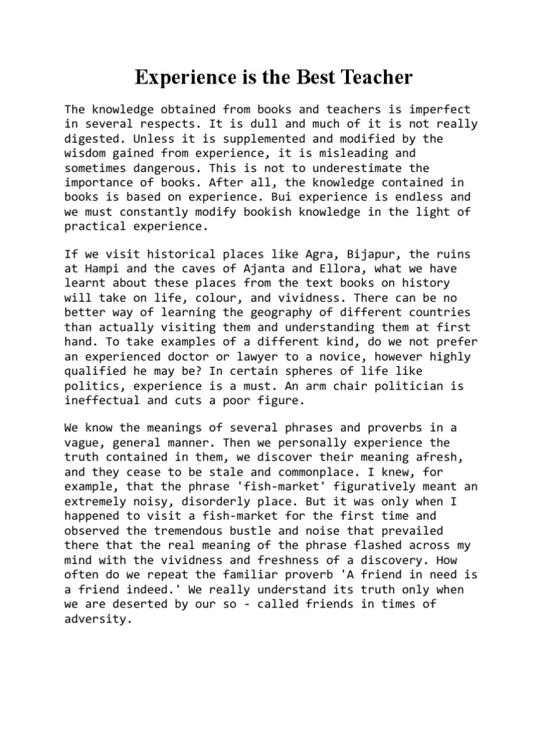 Experience Is The Best Teacher PDF