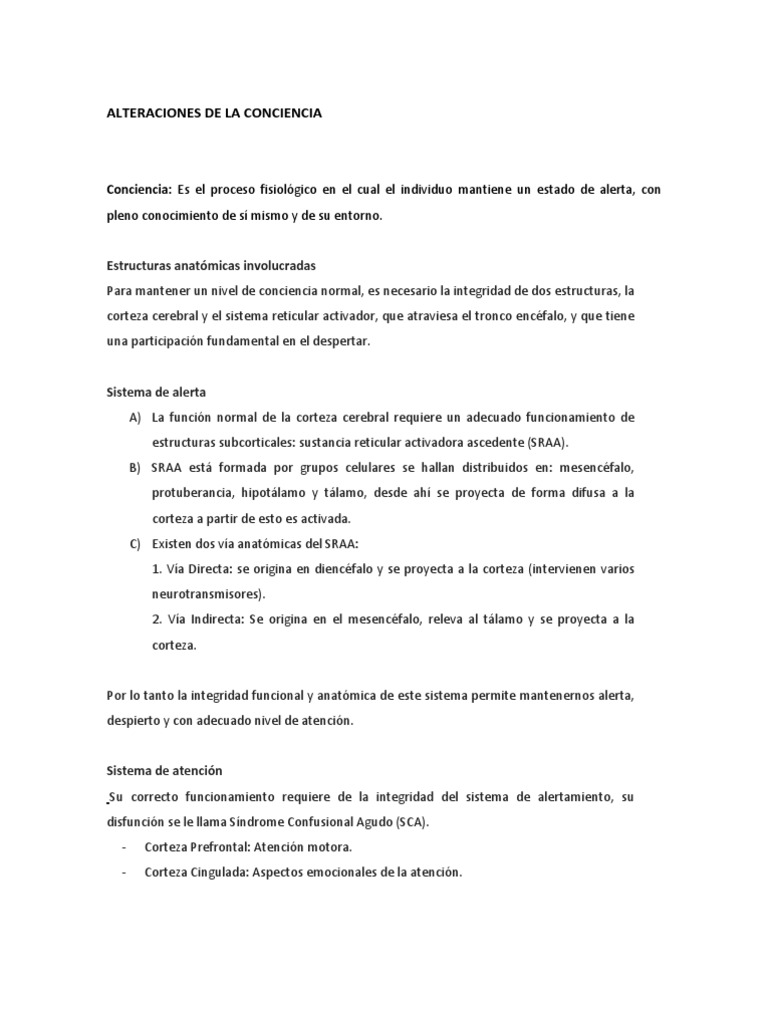 Alteraciones de la Conciencia y Diagnóstico | PDF | Coma | Tálamo