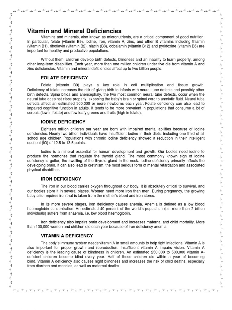 Vitamin And Mineral Deficiencies Pdf Folic Acid Diet Nutrition