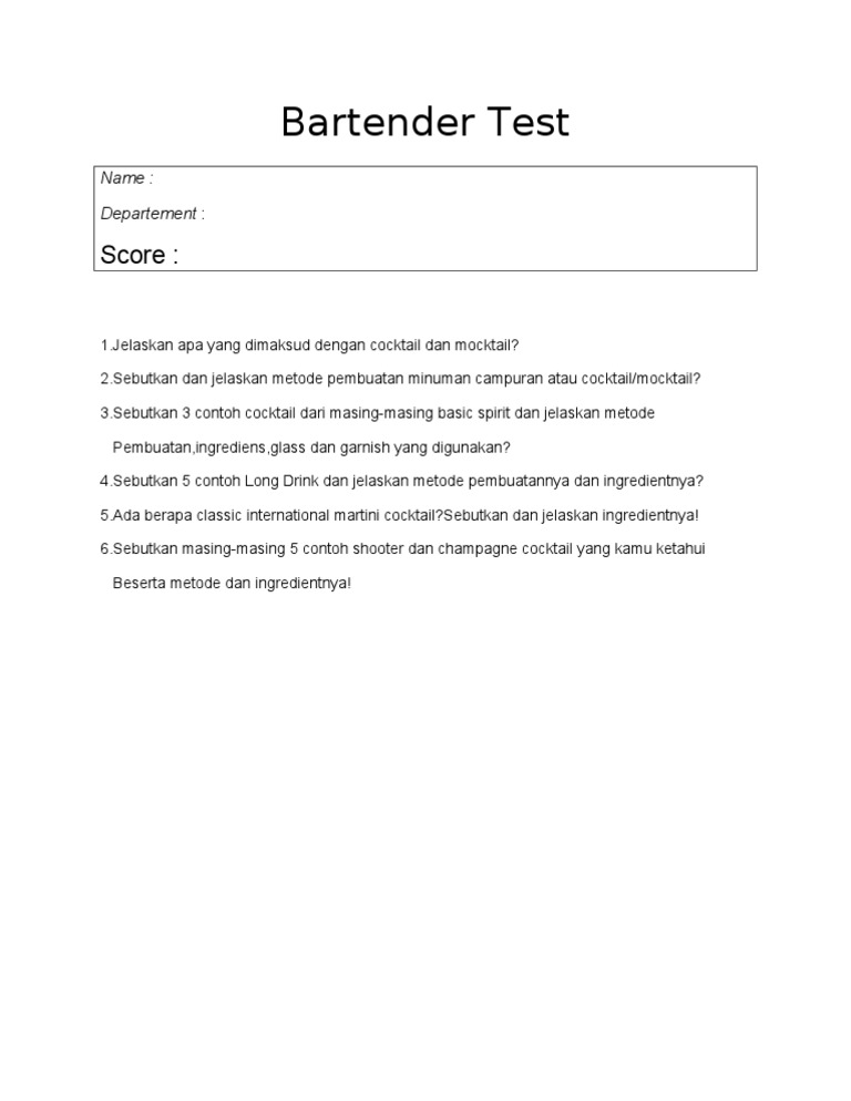 Bartender Test PDF