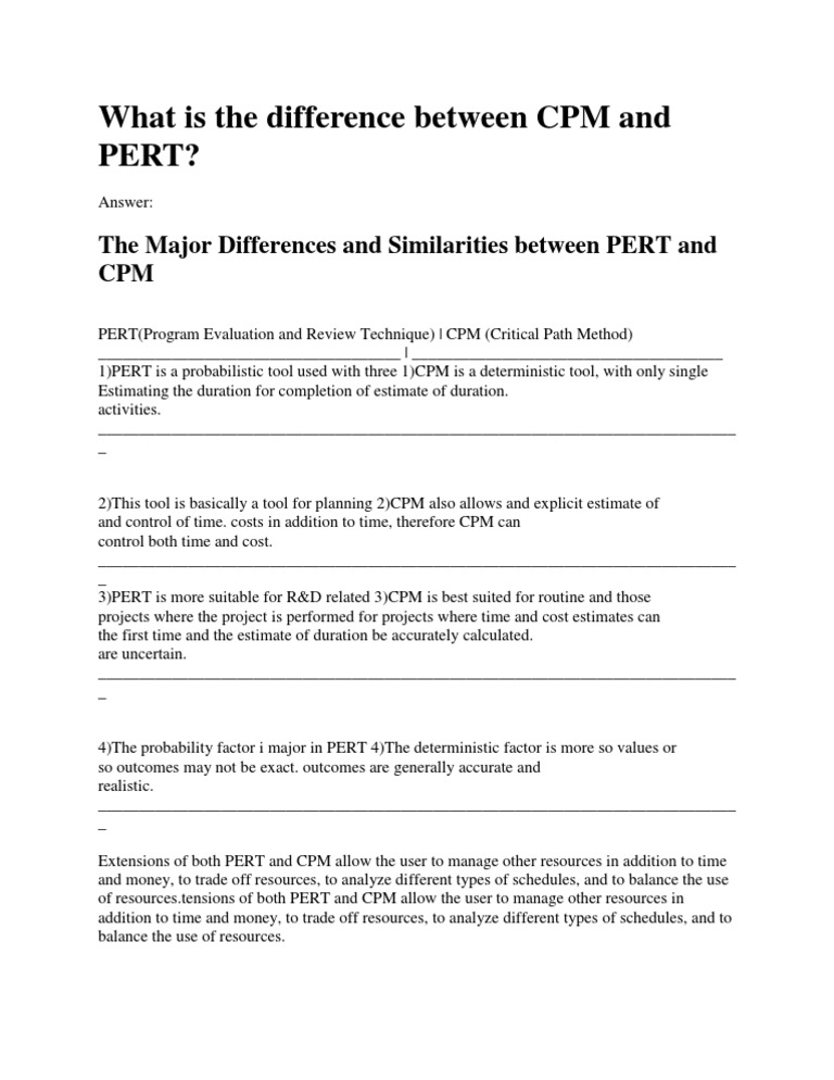 Differences Between PERT and CPM | PDF