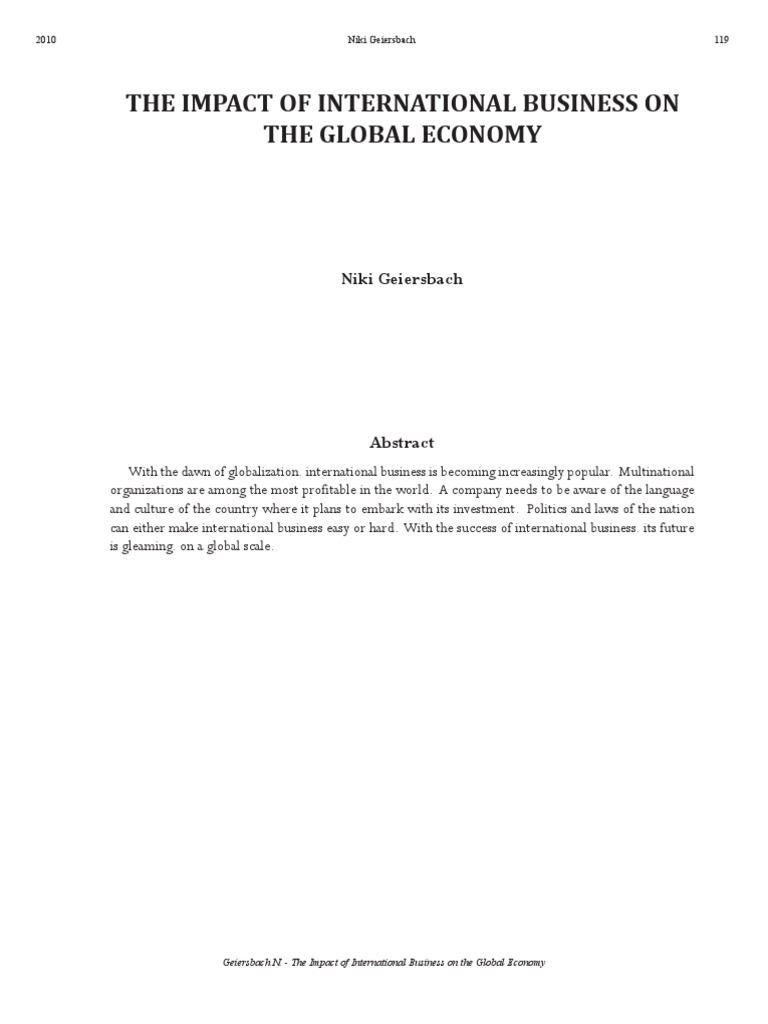The Impact of International Business On The Global Economy | PDF