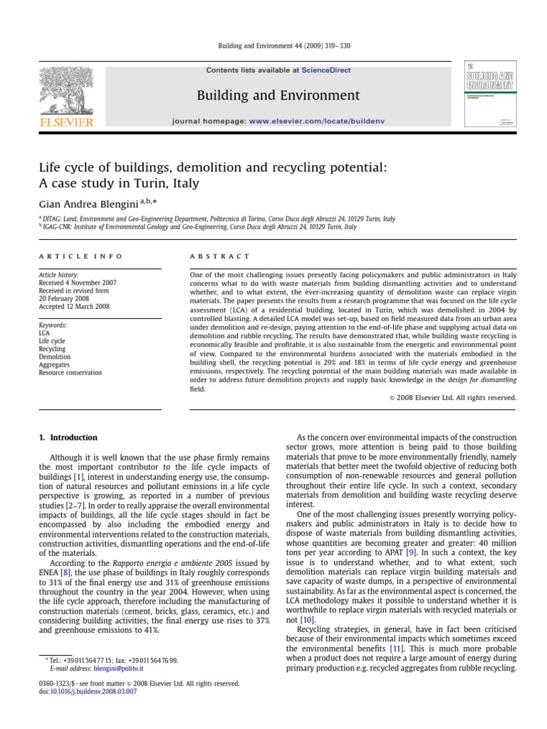 Life Cycle of Buildings, Demolition and Recycling Potential | PDF ...