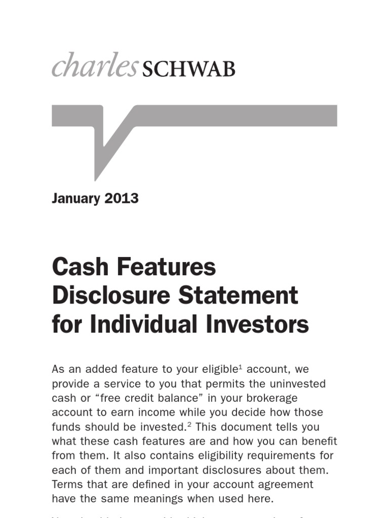 Charles Schwab Cash Features Disclosure Statement For Individual ...