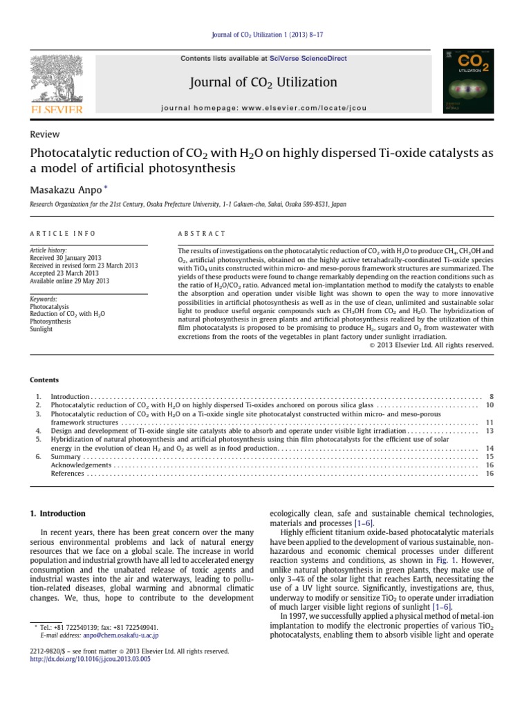 Photocatalytic Reduction of CO2 With H2O On Highly Dispersed Ti-Oxide ...
