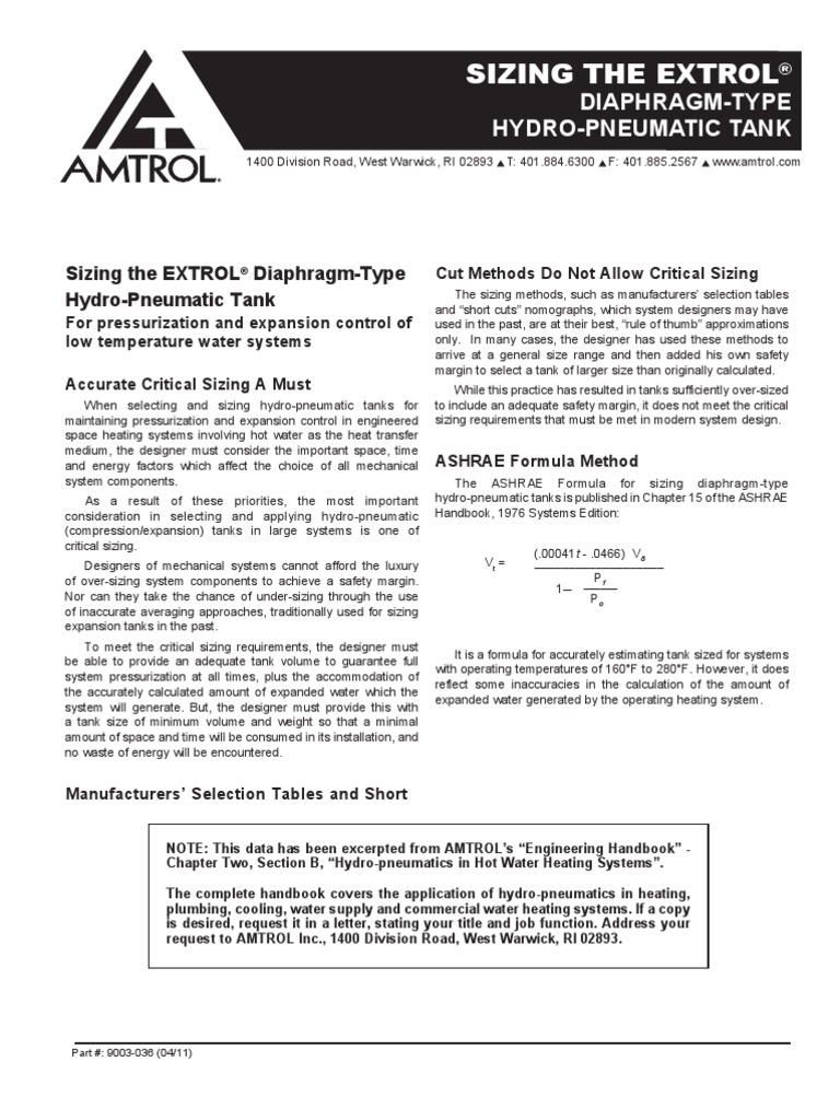 Extrol Sizing Pressure Hvac