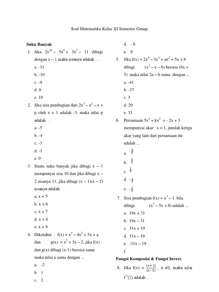 Soal Matematika Kelas Xi Semester Genap