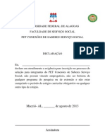 Declaração de Não Possuir Vinculo Empregatício para Seleção Do Pet 2013