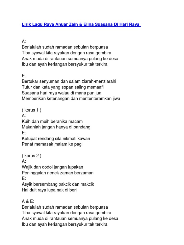 Lirik Lagu Raya Anuar Zain Pdf