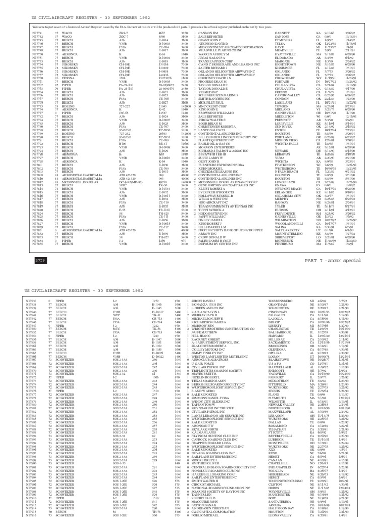 US Civil Aircraft Register - Part 7 | PDF | Companies Of The United ...