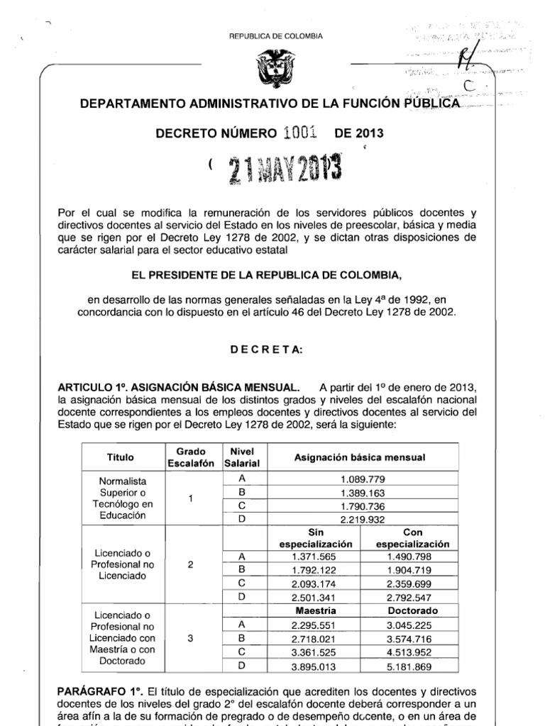 Tabla Salarial 1278 2013 | PDF | Jardín de infancia | Salario