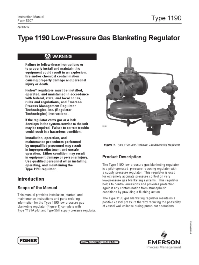 Fisher 1190 LowPressure Gas Blanketing Regulator Valve Pipe (Fluid