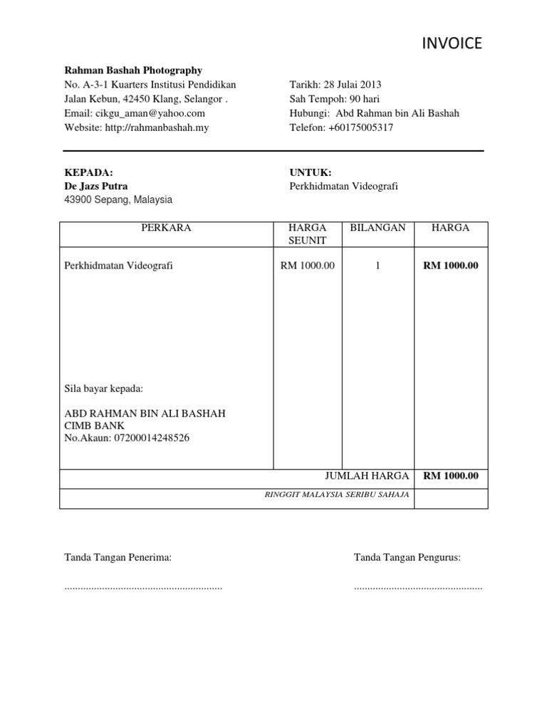 Contoh Invoice Videografi  PDF